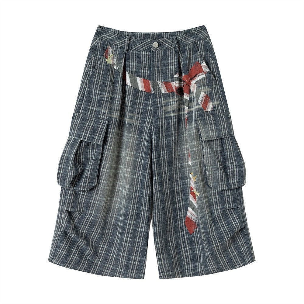 Zwoyren Plaid Multi Pocket Longline Shorts
