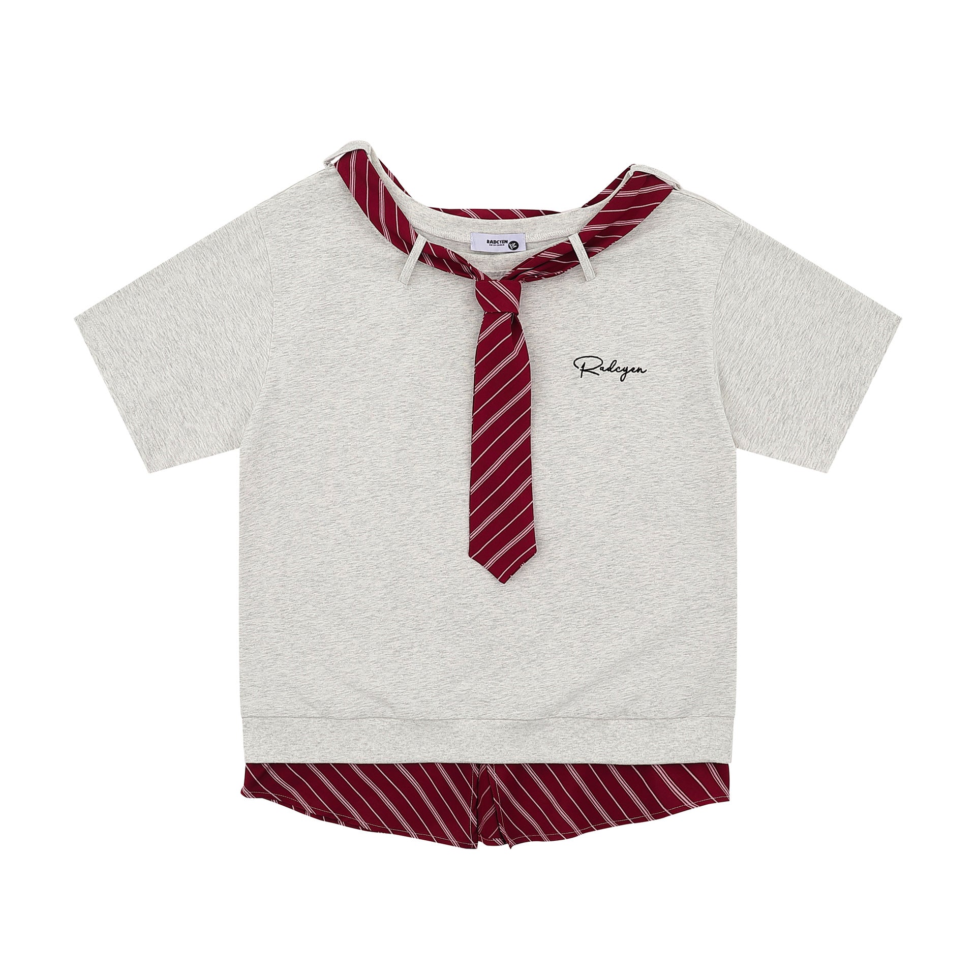 Zwoyren Red Stripe Tie Collar T-Shirt