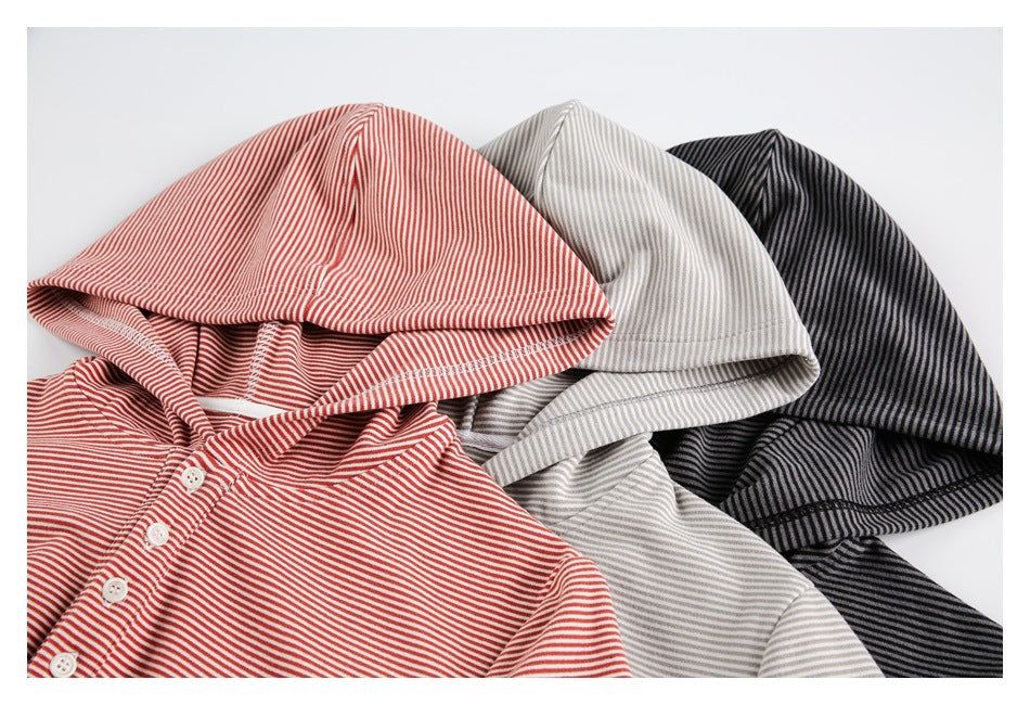 Zwoyren Henley Striped Hoodie Sweatshirt