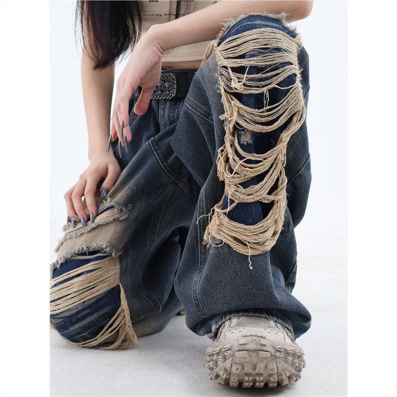 Distressed Design Loose Jeans