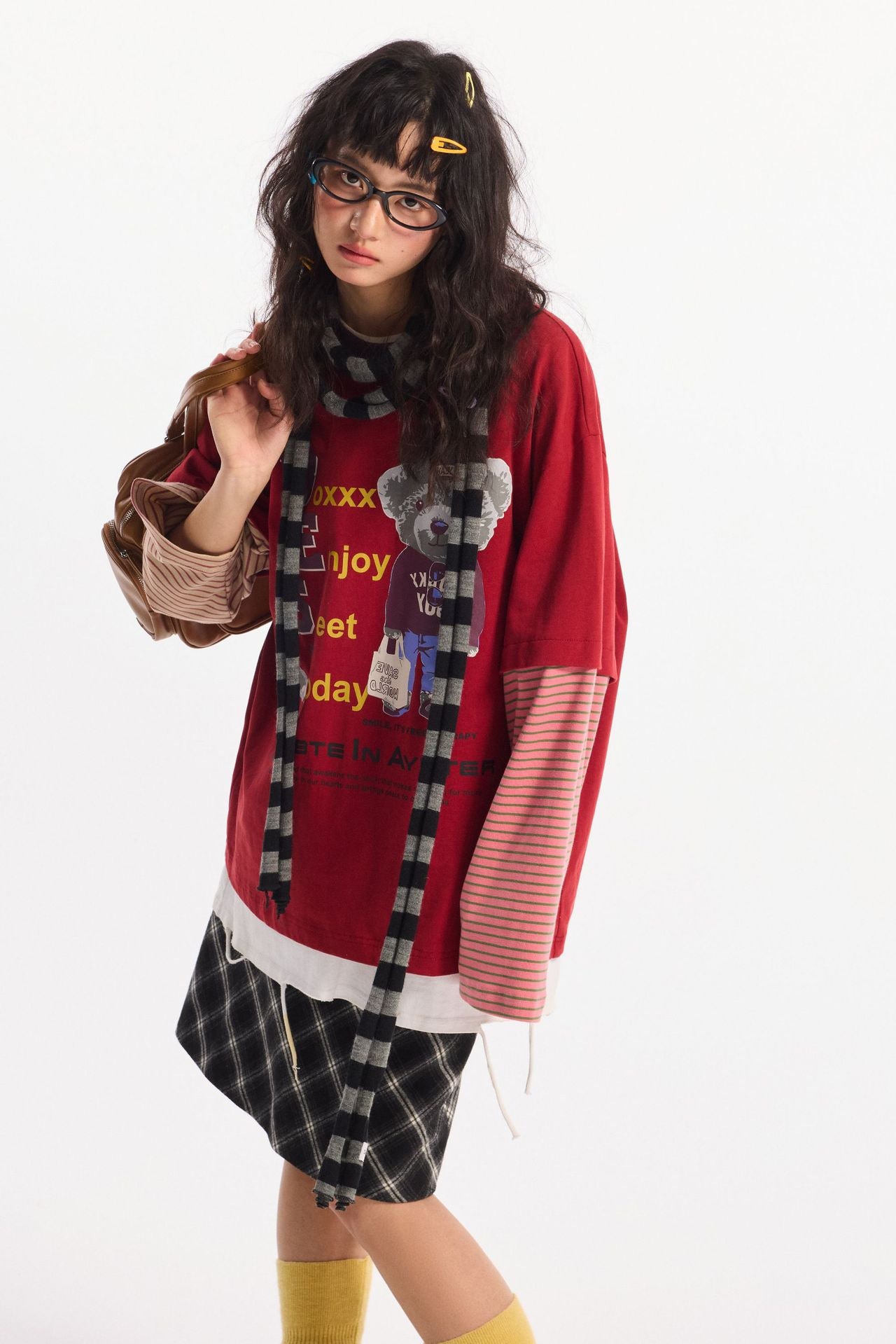 Zwoyren Cute Printed Splicing Long Sleeve Tee