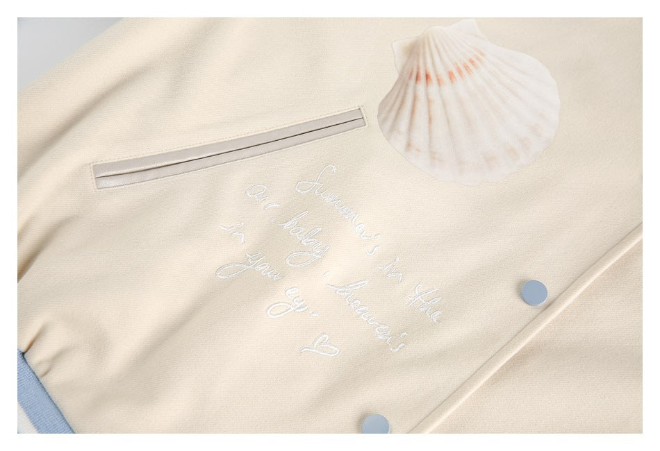 Zwoyren Seashell Graphic Varsity Jacket