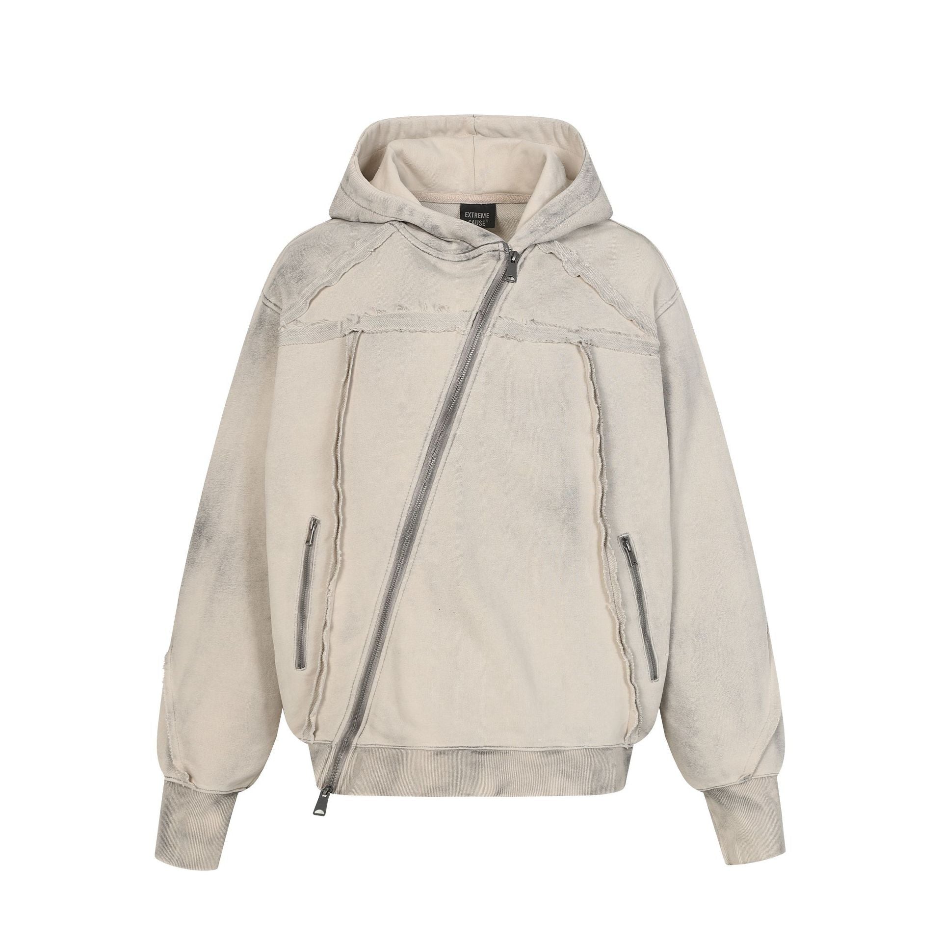Zwoyren  Washed Asymmetric Zip Up Hoodie