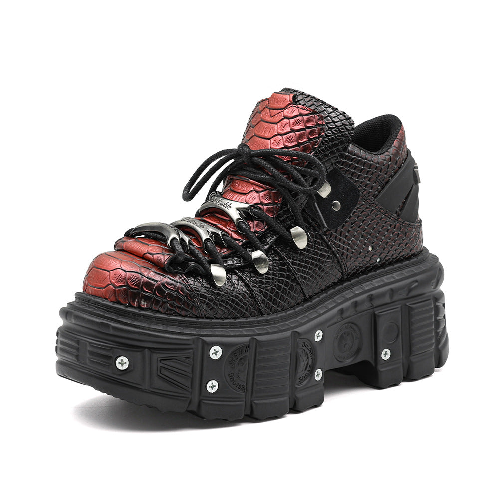 Zwoyren Burgundy Python Pattern Platform Boots
