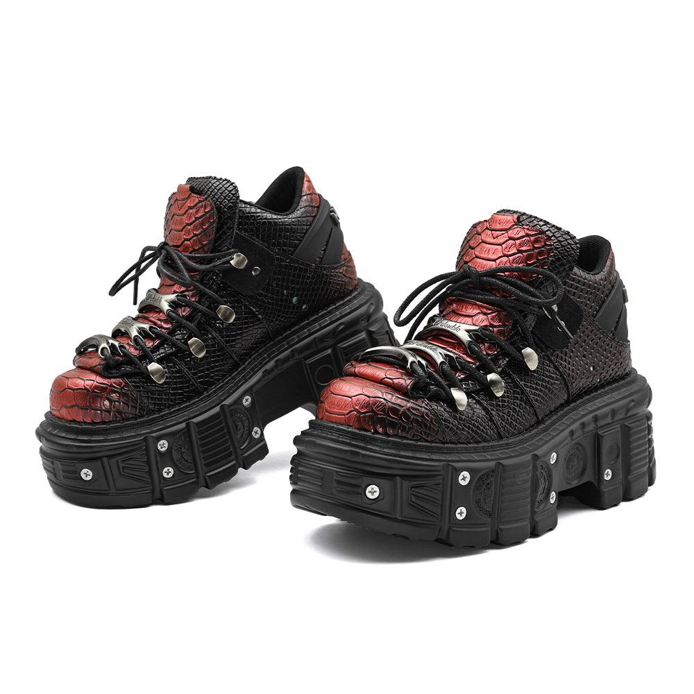 Zwoyren Burgundy Python Pattern Platform Boots