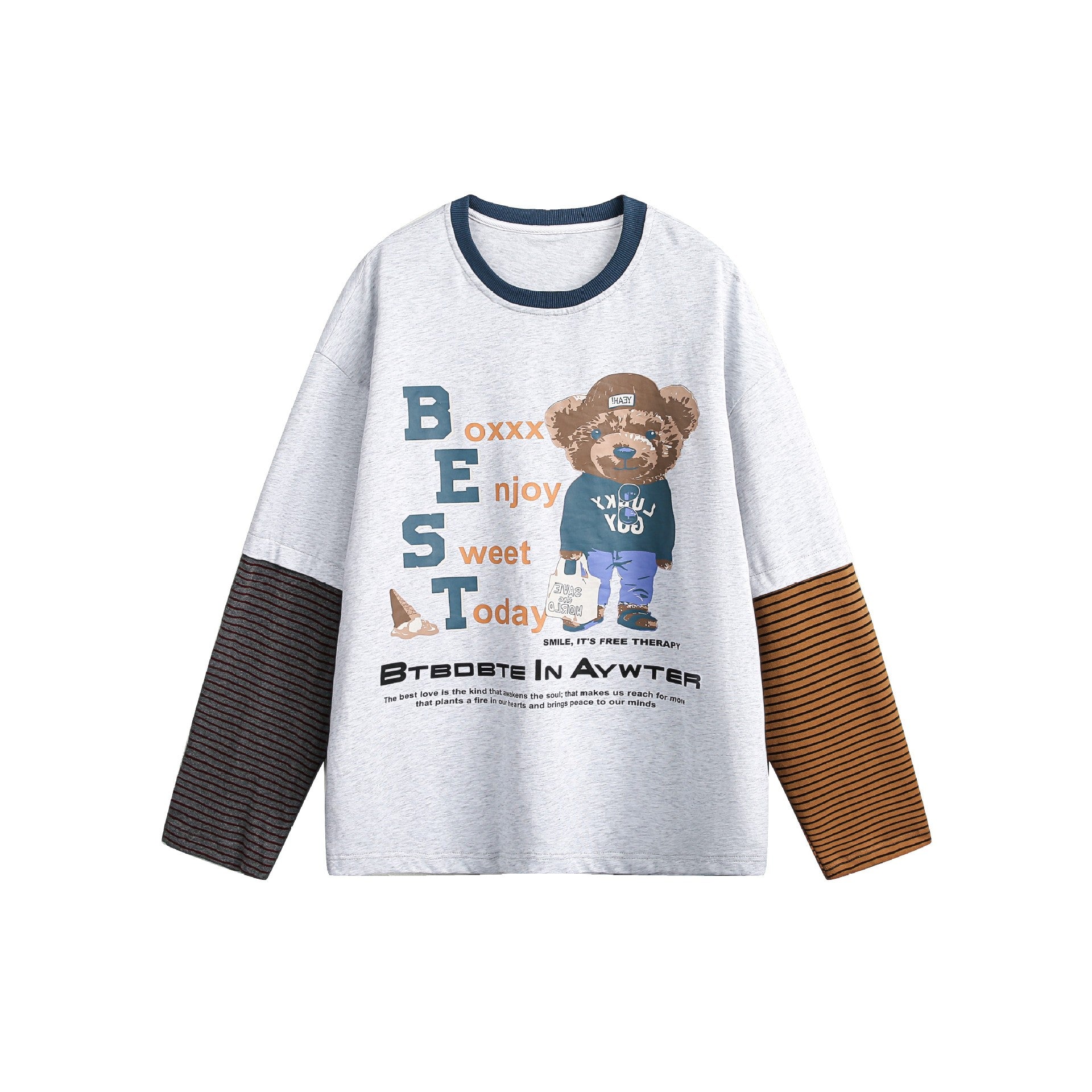 Zwoyren Cute Printed Splicing Long Sleeve Tee