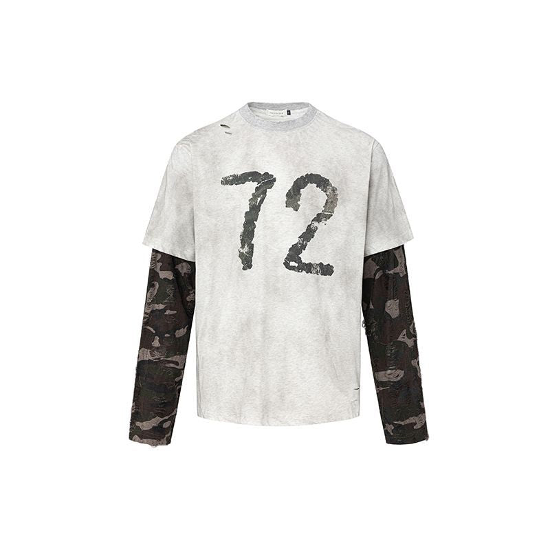 Zwoyren Camouflage Distressed Long Sleeve Tee