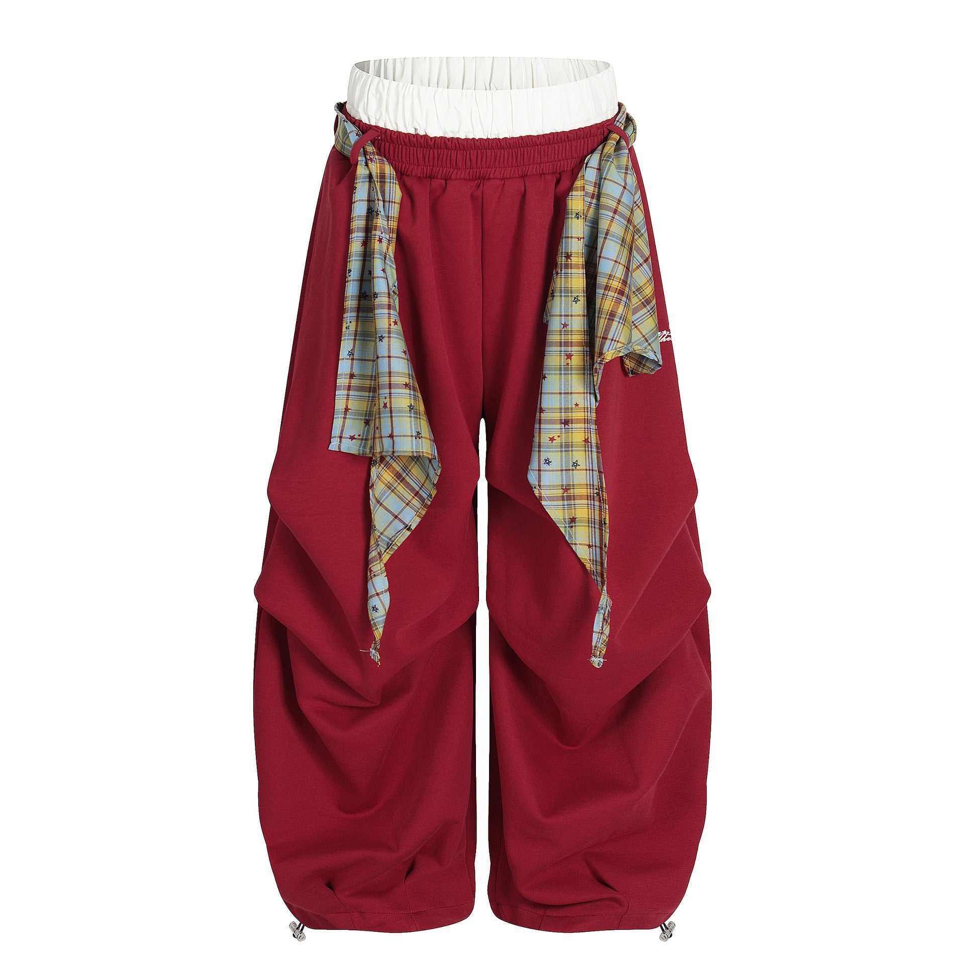 Zwoyren Layered Plaid Double Waist Super Baggy Barrel Sweatpants