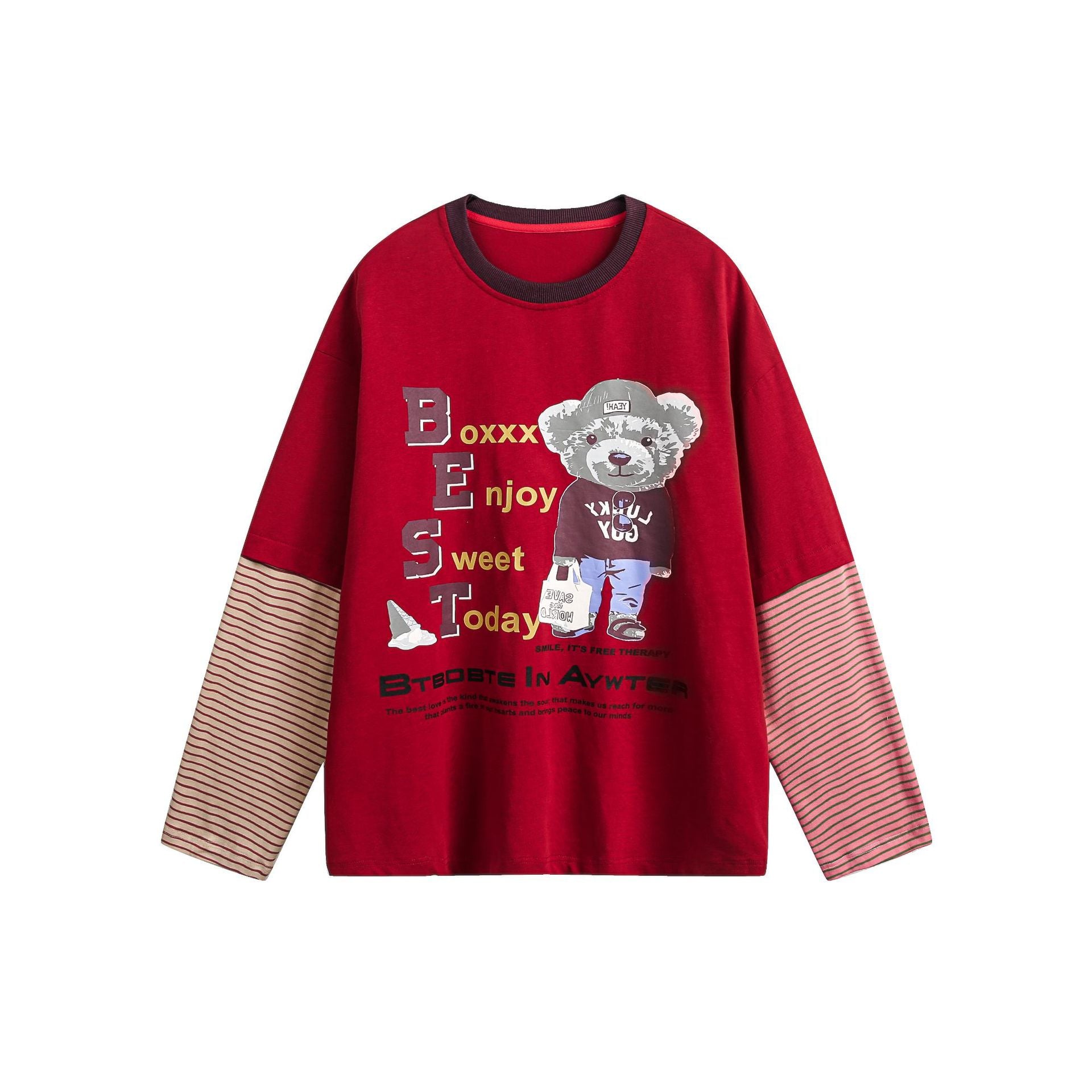 Zwoyren Cute Printed Splicing Long Sleeve Tee