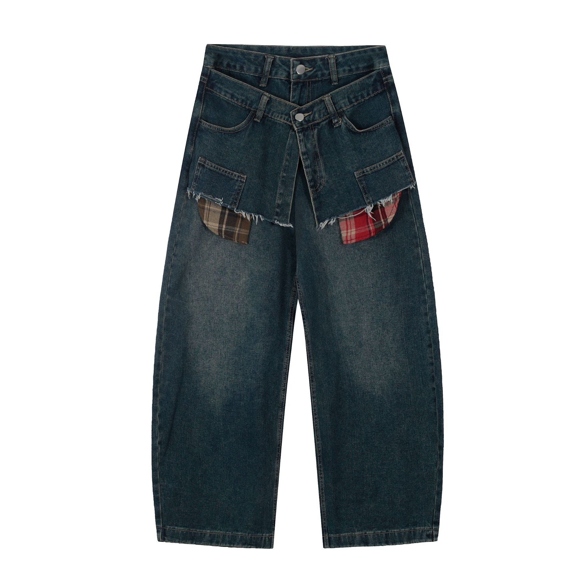Zwoyren Double Waist Washed Barrel Jeans