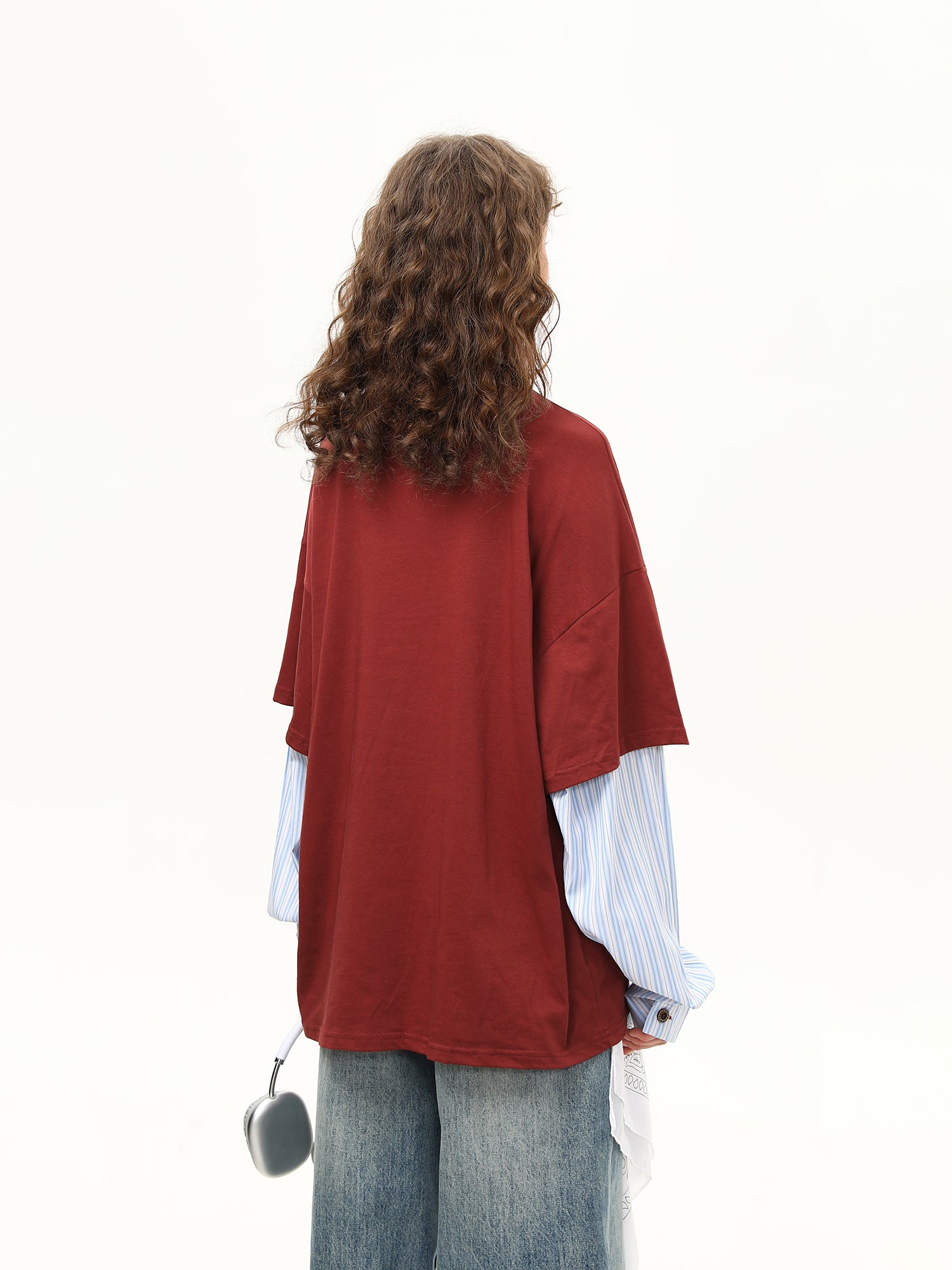 Zwoyren Pinstripe Faux-Layered Polo Long Sleeve Tee