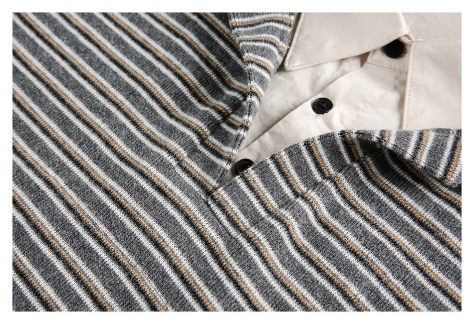 Zwoyren Retro Stripe Polo Sweatshirt