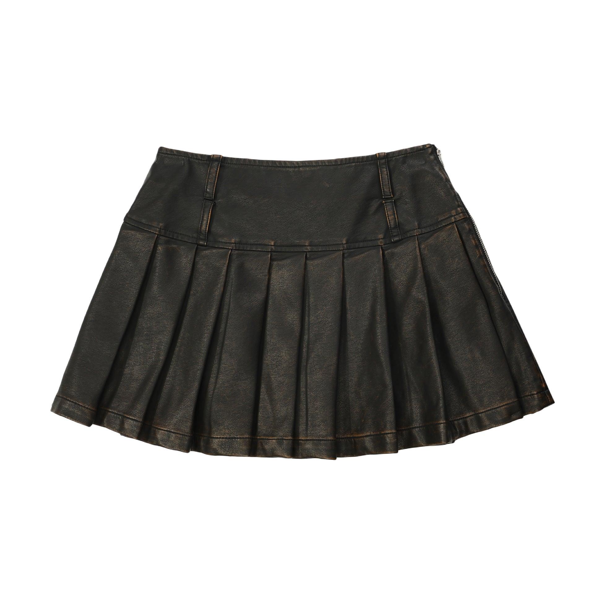 Heart Belt Faux Leather Pleated Skirt