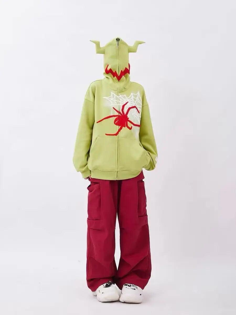 Horn Design Flocking Spider Hoodie