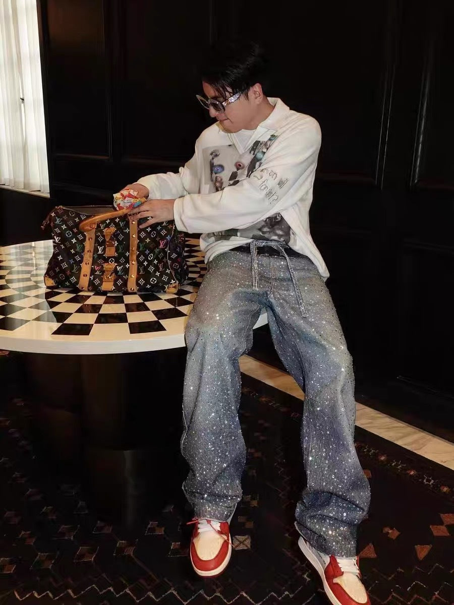 Zwoyren Rhinestone Baggy Jean