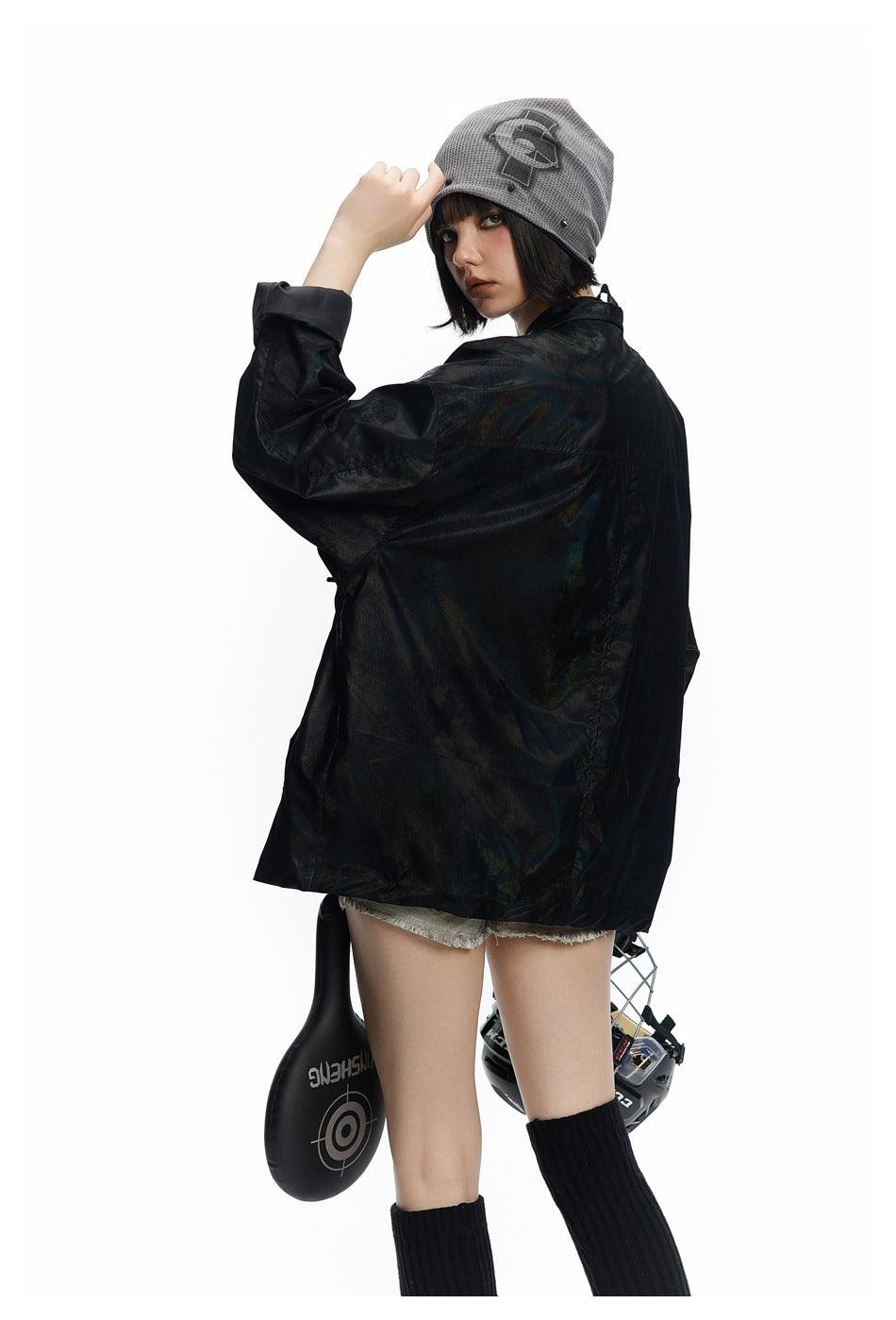 Zwoyren Embroidery Flower Faux Leather Jacket