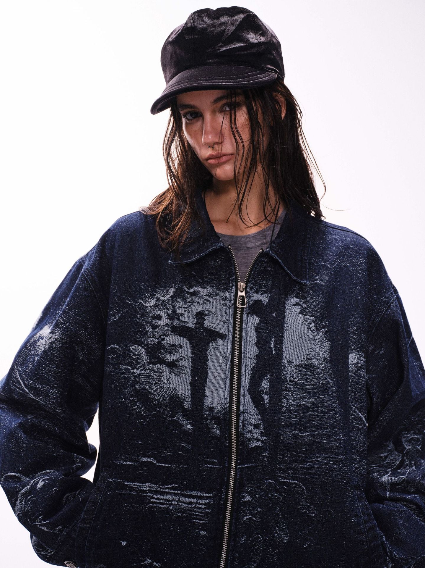 Zwoyren Holy Light Jacquard Textured Denim Jacket