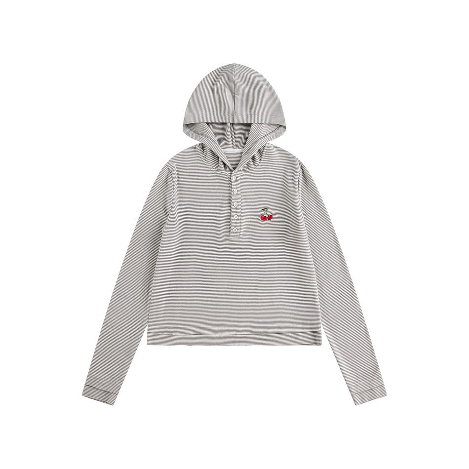 Zwoyren Henley Striped Hoodie Sweatshirt