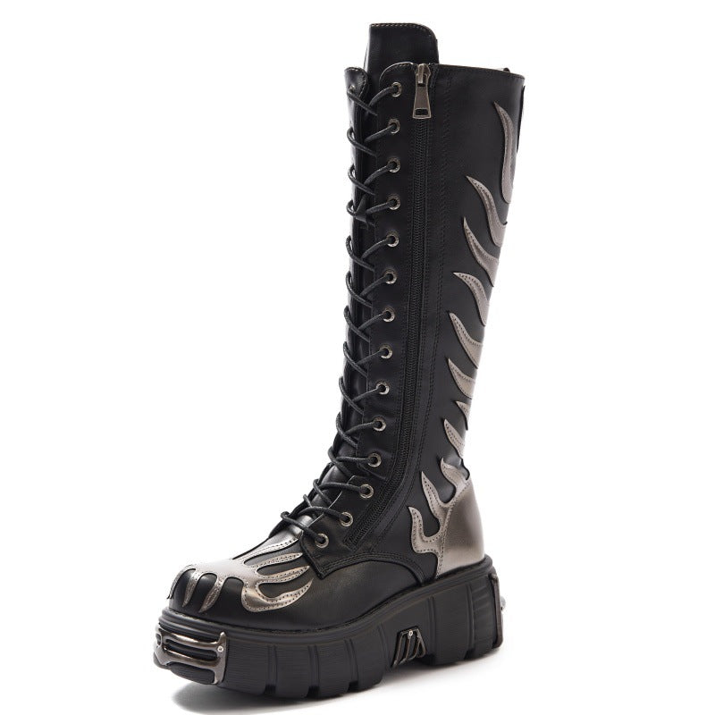 Zwoyren Flame Patterned Black Platform Boots 