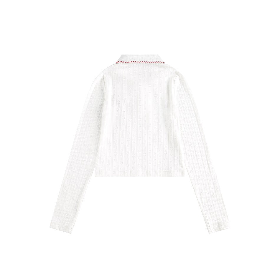 Zwoyren Ribbed Cropped Polo Top