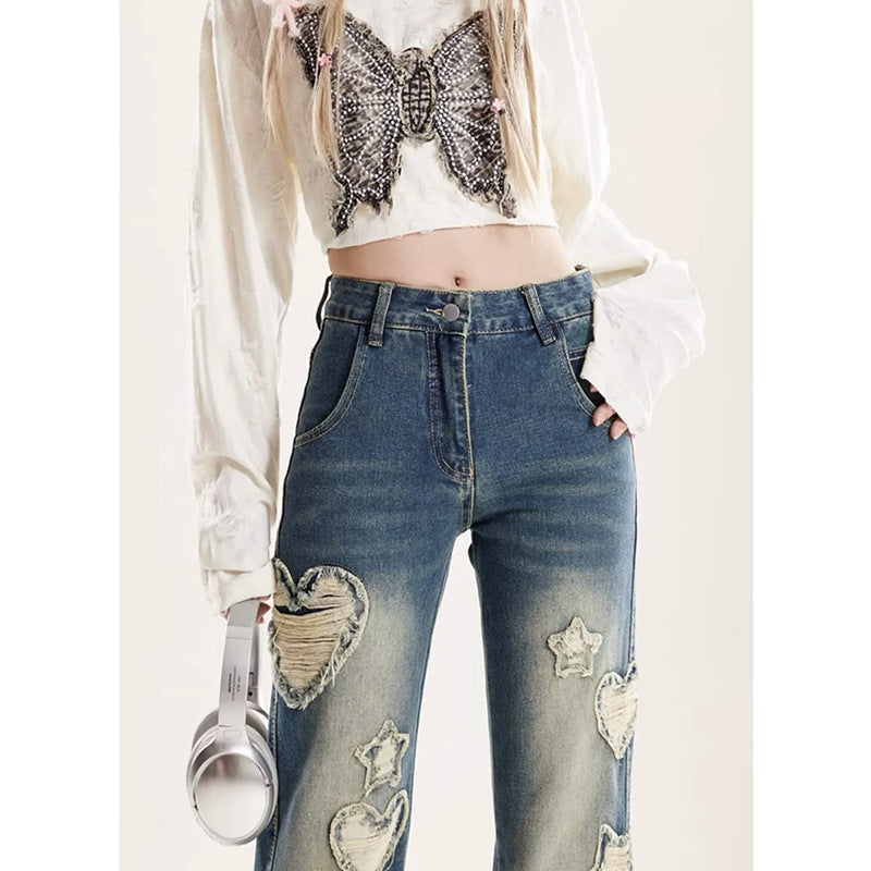 Zwoyren Distressed Star Heart Jeans