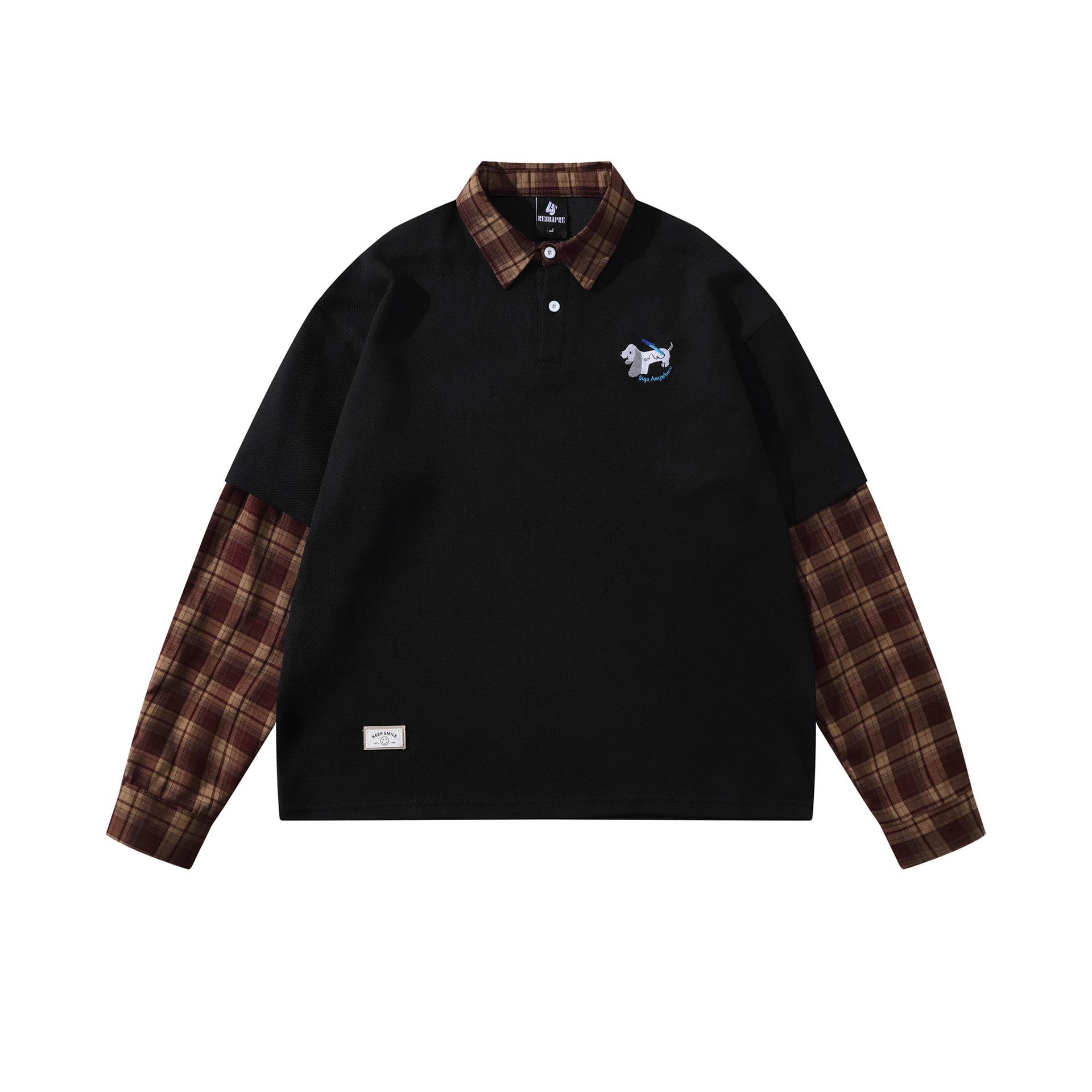 Zwoyren Preppy Faux Layered Long Sleeve Tee