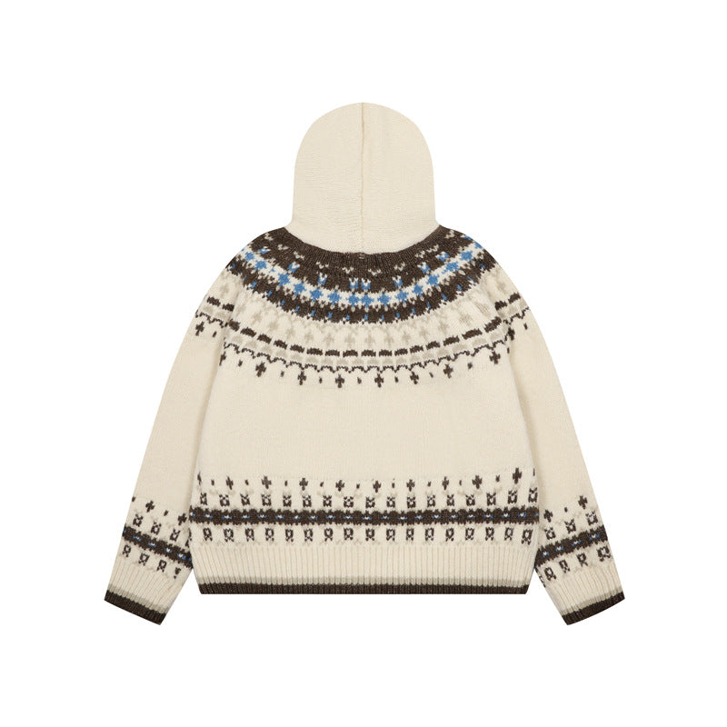 Zwoyren Fair Isle Graphic Hooded Cardigan