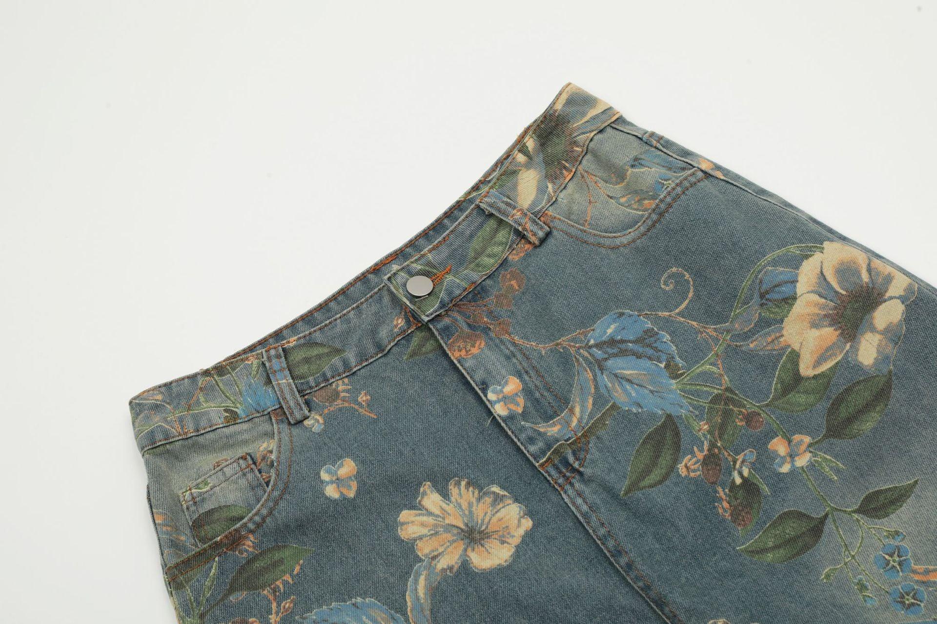 Zwoyren Plant Flower Print Jeans