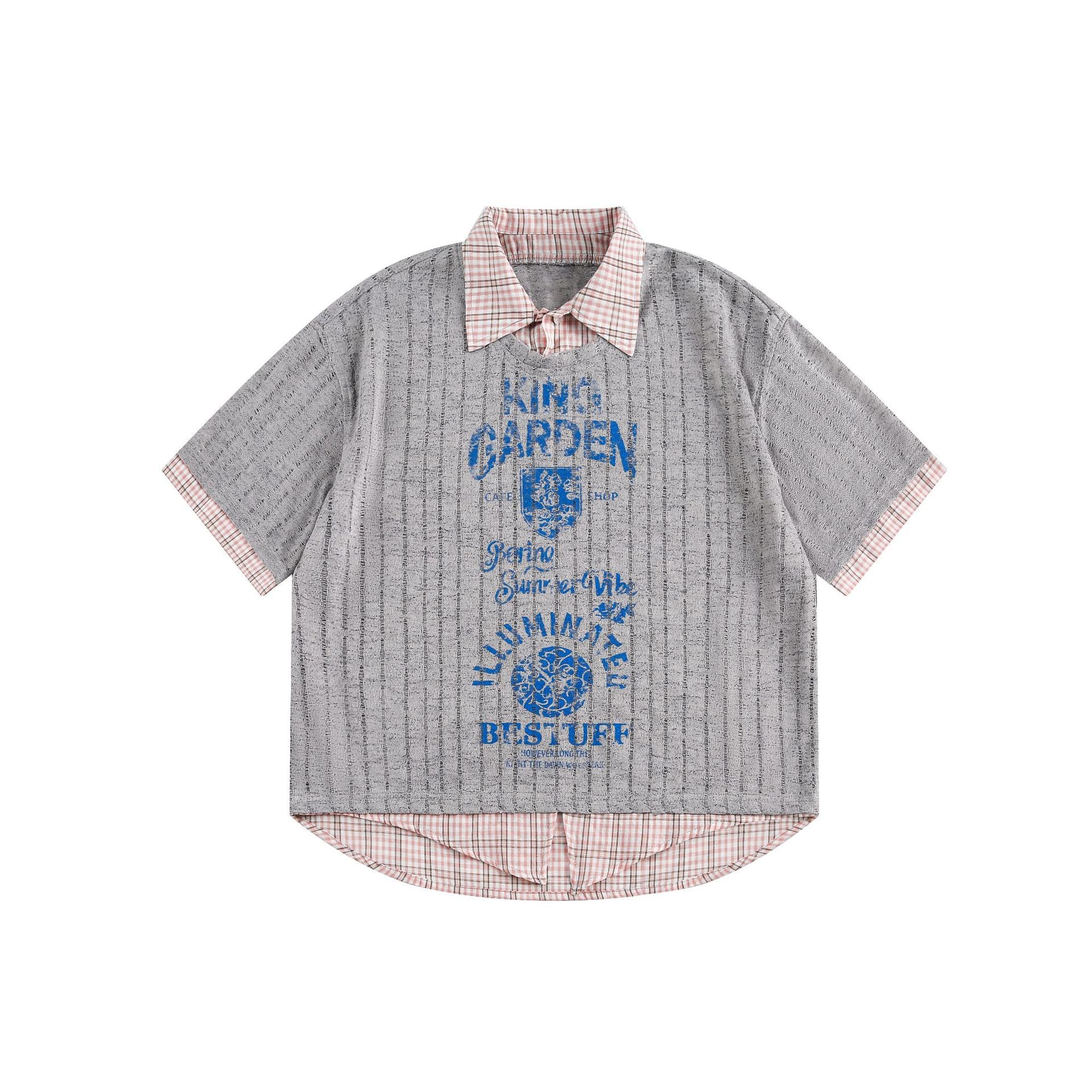 Zwoyren Vintage Faux-Layered Plaid Tee