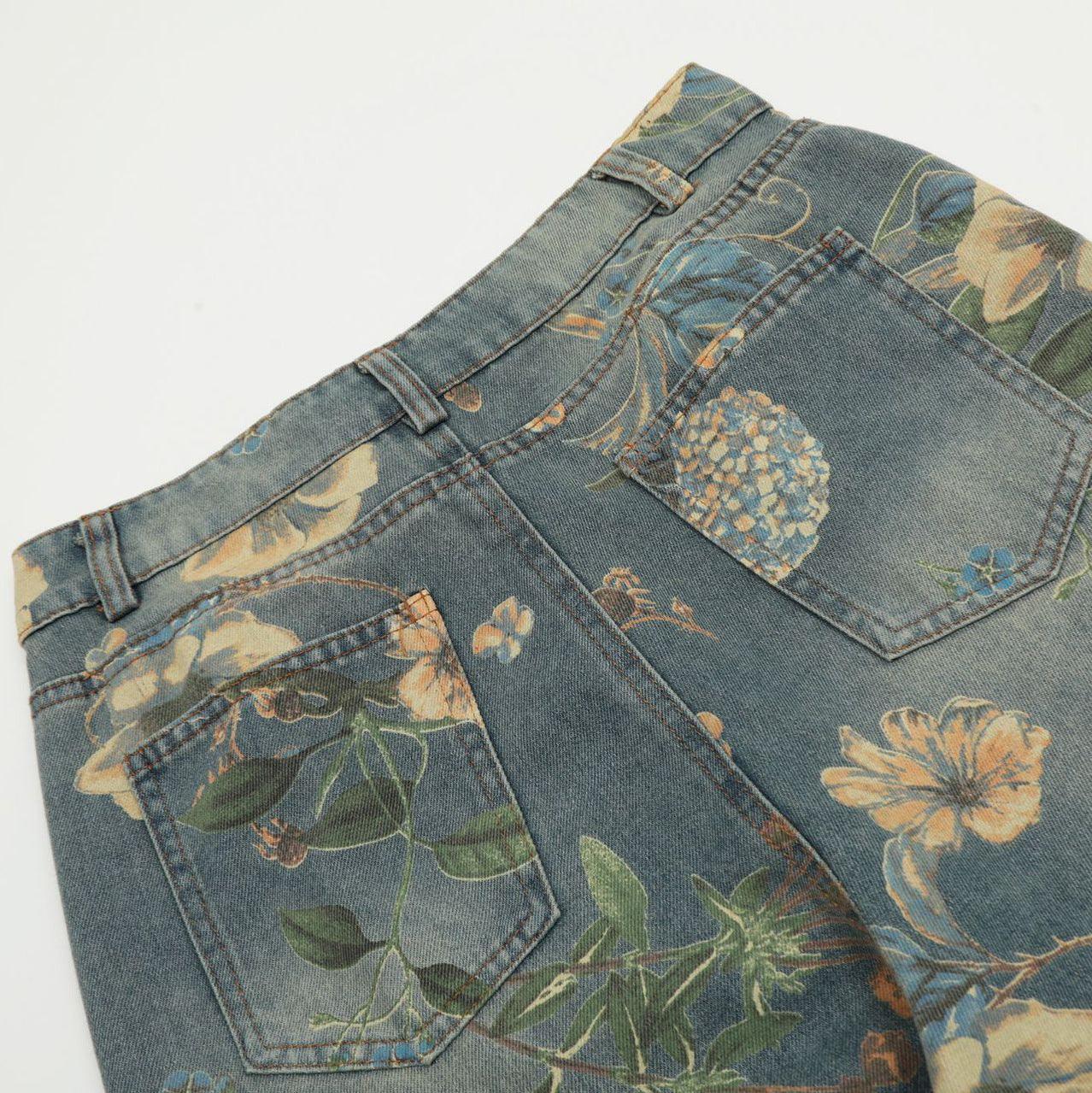 Zwoyren Plant Flower Print Jeans