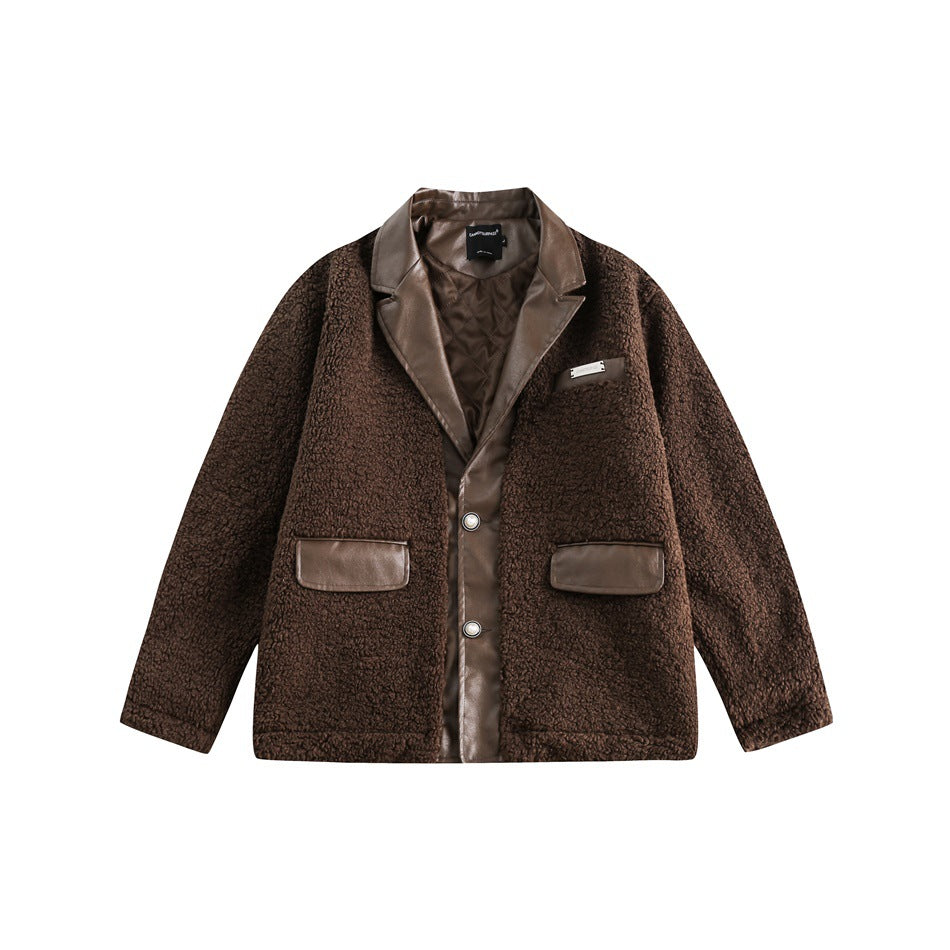 Zwoyren Faux Leather Trim Teddy Jacket