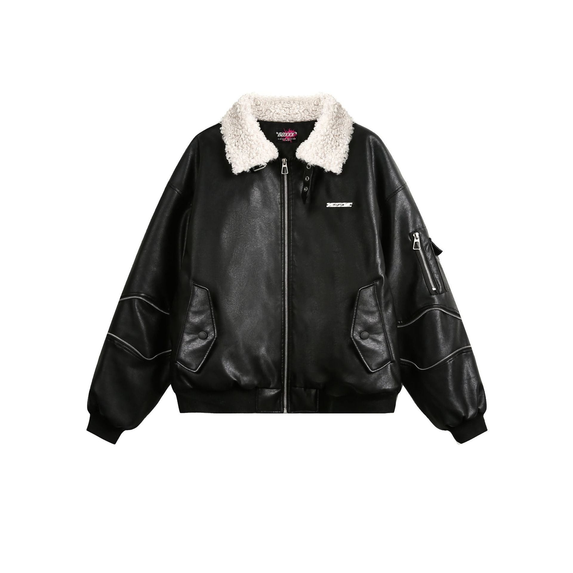 Zwoyren Furry Lapel Leather Jacket