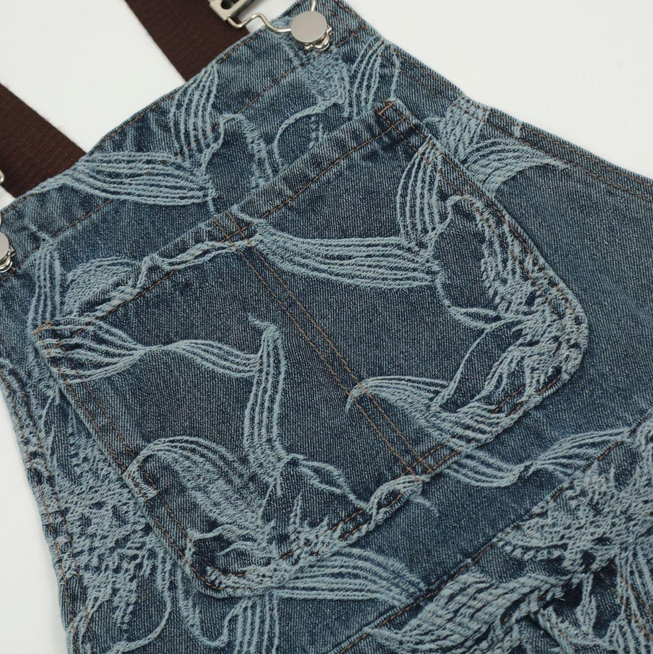 Zwoyren Embroidery Flower Denim Overalls