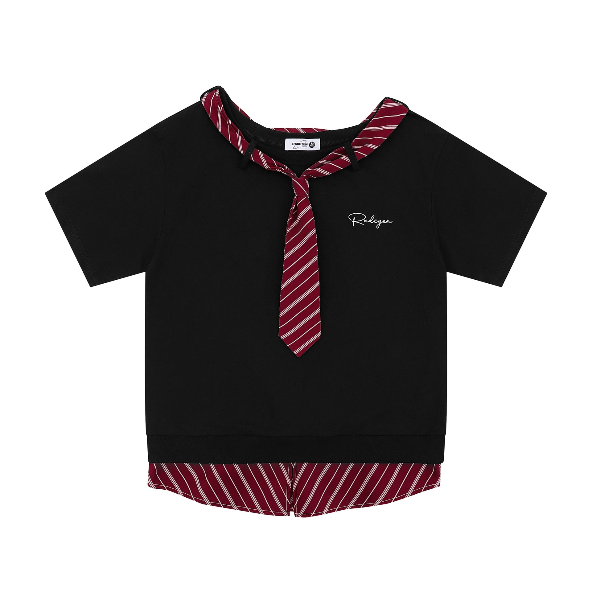 Zwoyren Red Stripe Tie Collar T-Shirt