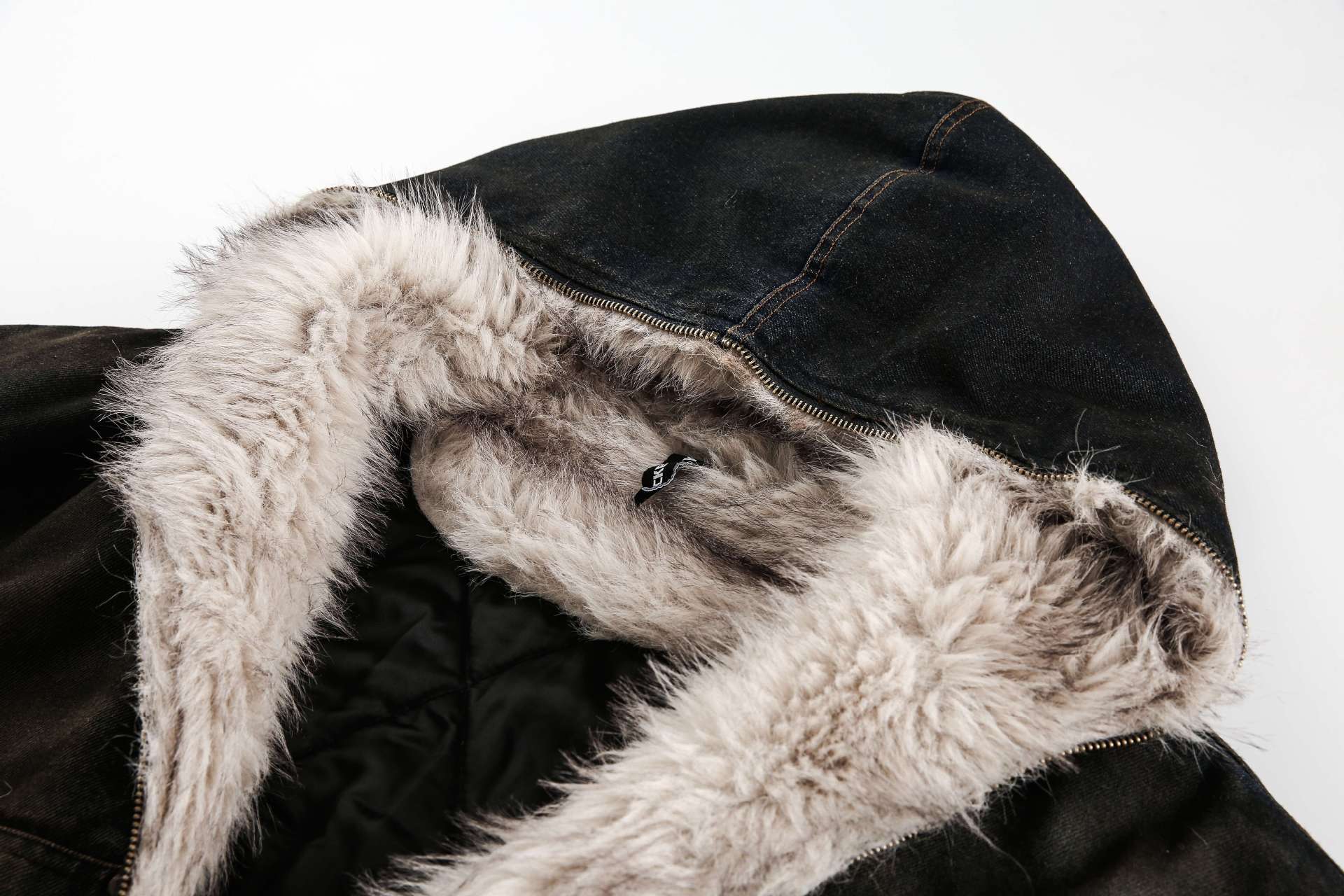 Zwoyren Washed Denim Fur Hooded Jacket