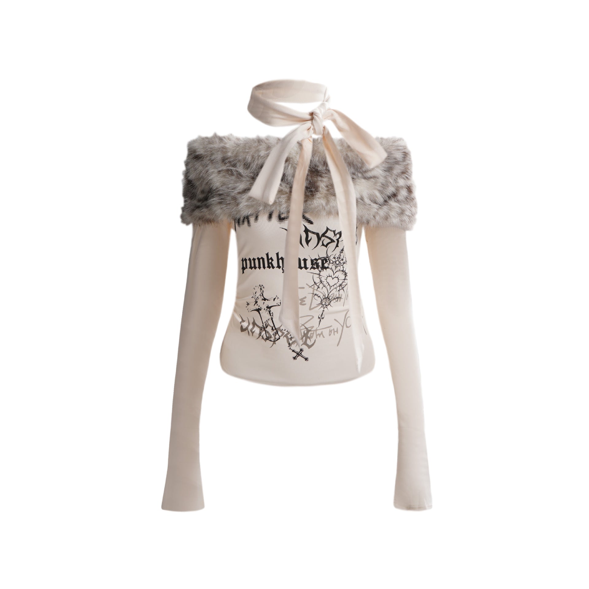 Zwoyren Mystic Print Fur Sleeve Top