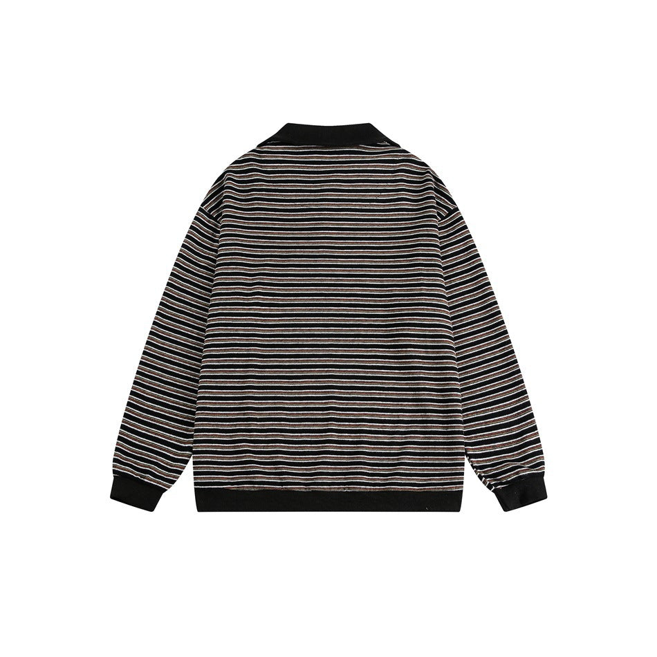 Zwoyren Retro Stripe Polo Sweatshirt