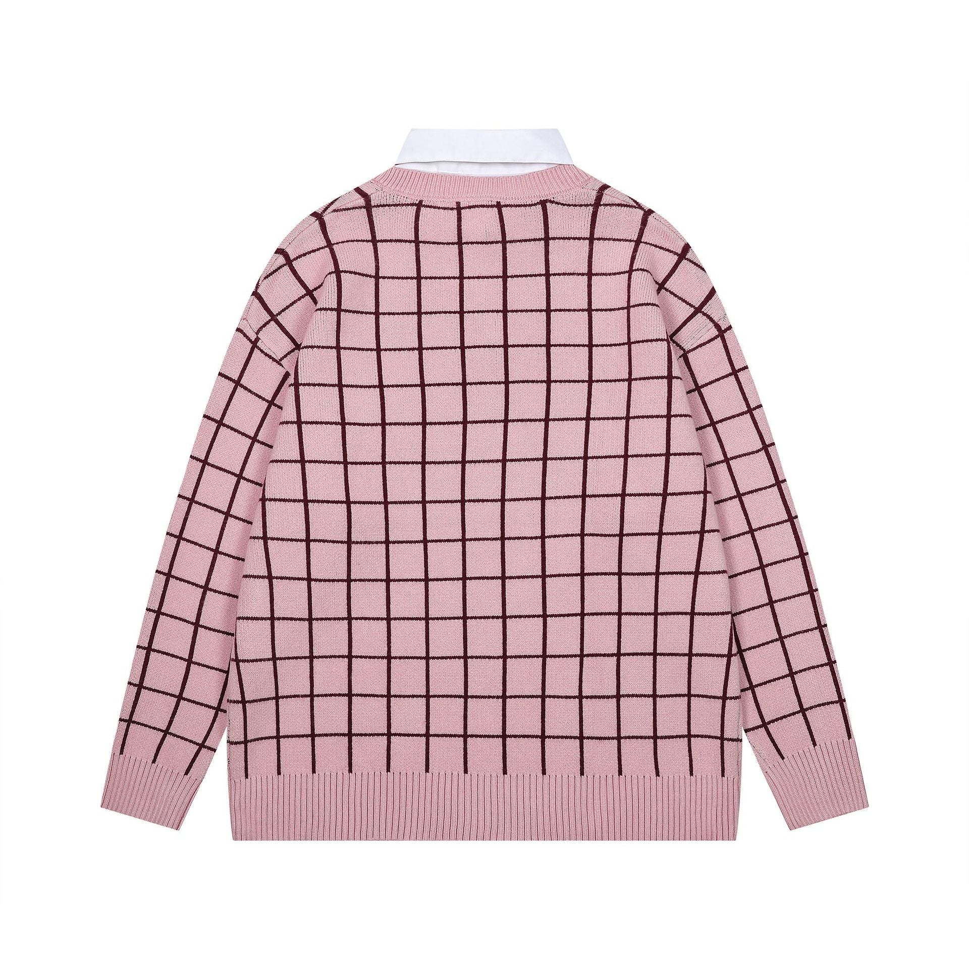 Zwoyren Plaid Pink Sweater and Bow Shirt