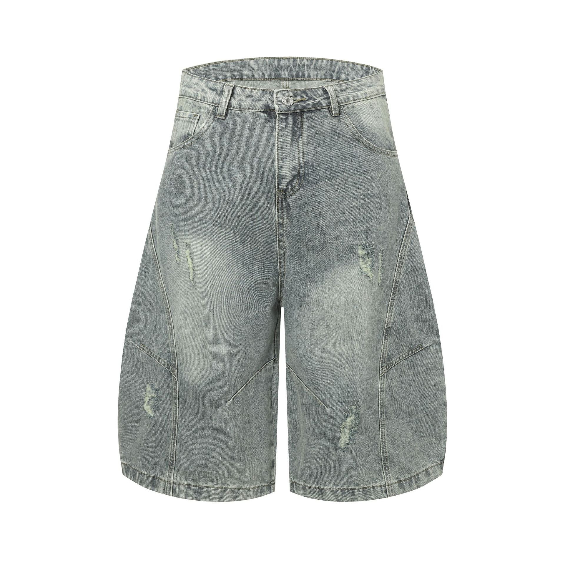 Zwoyren Washed Distressed Longline Barrel Jorts