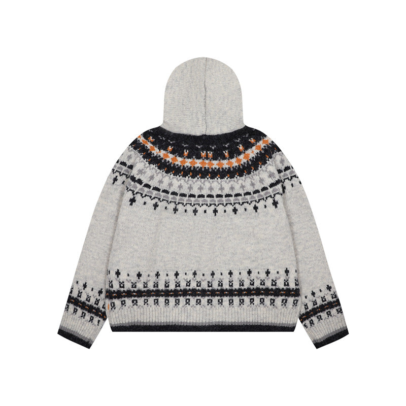 Zwoyren Fair Isle Graphic Hooded Cardigan