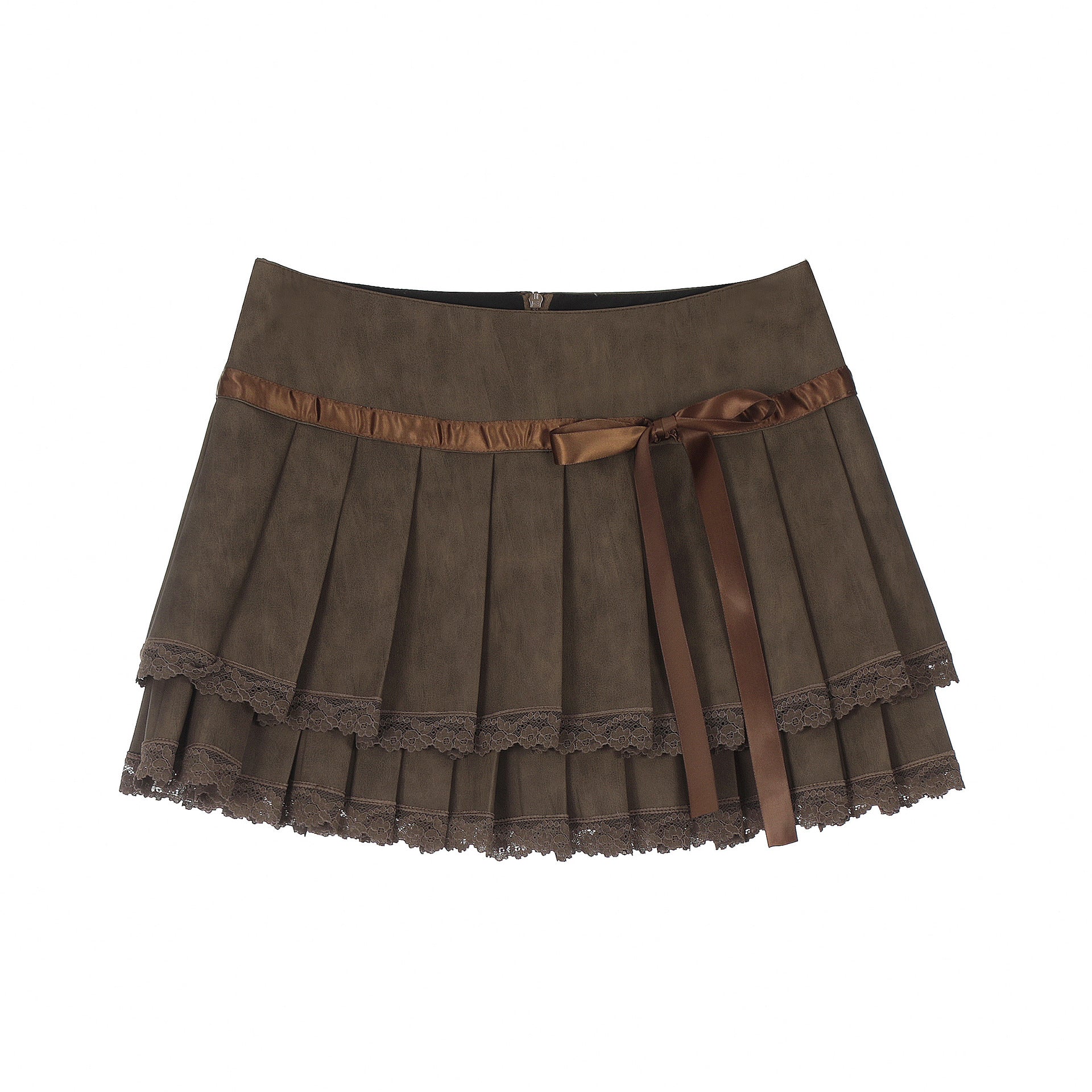 Zwoyren Lace Trim Pleated Skirt