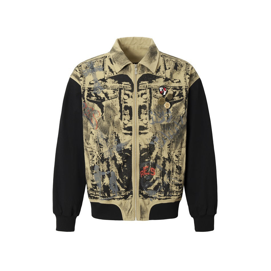 Zwoyren Mottled Old Retro Graffiti Print Jacket