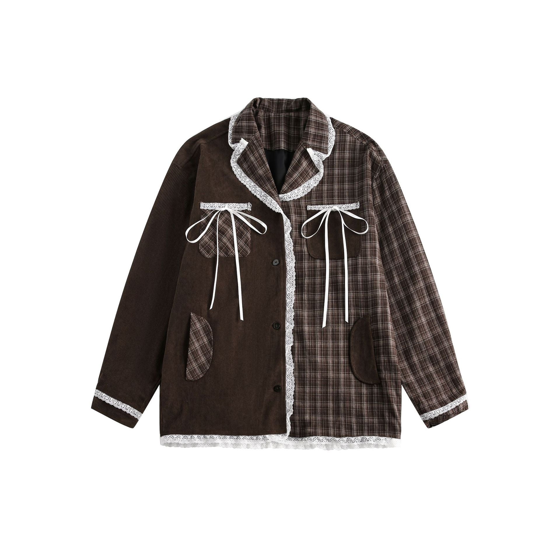 Zwoyren Plaid Lace Patchwork Jacket