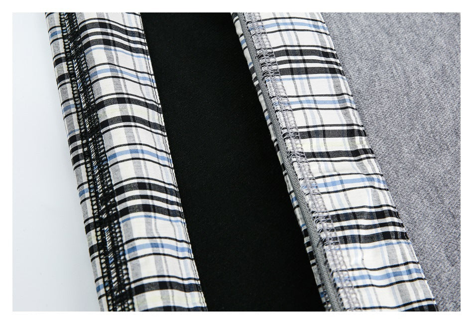 Zwoyren Plaid-Lined V-Neck Sweatshirt