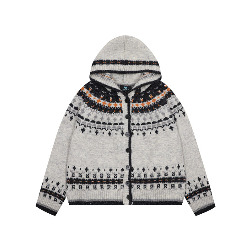 Zwoyren Fair Isle Graphic Hooded Cardigan