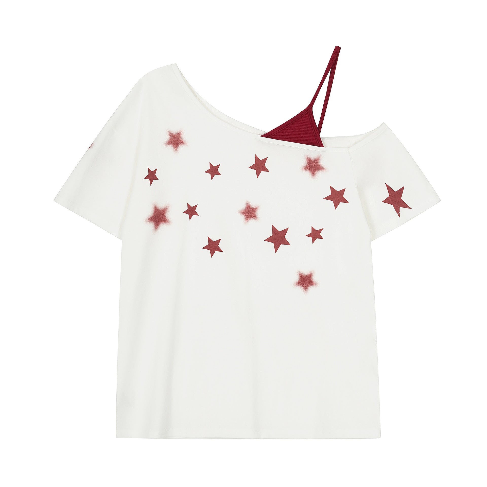 Zwoyren Star Print Slant Shoulder Tee