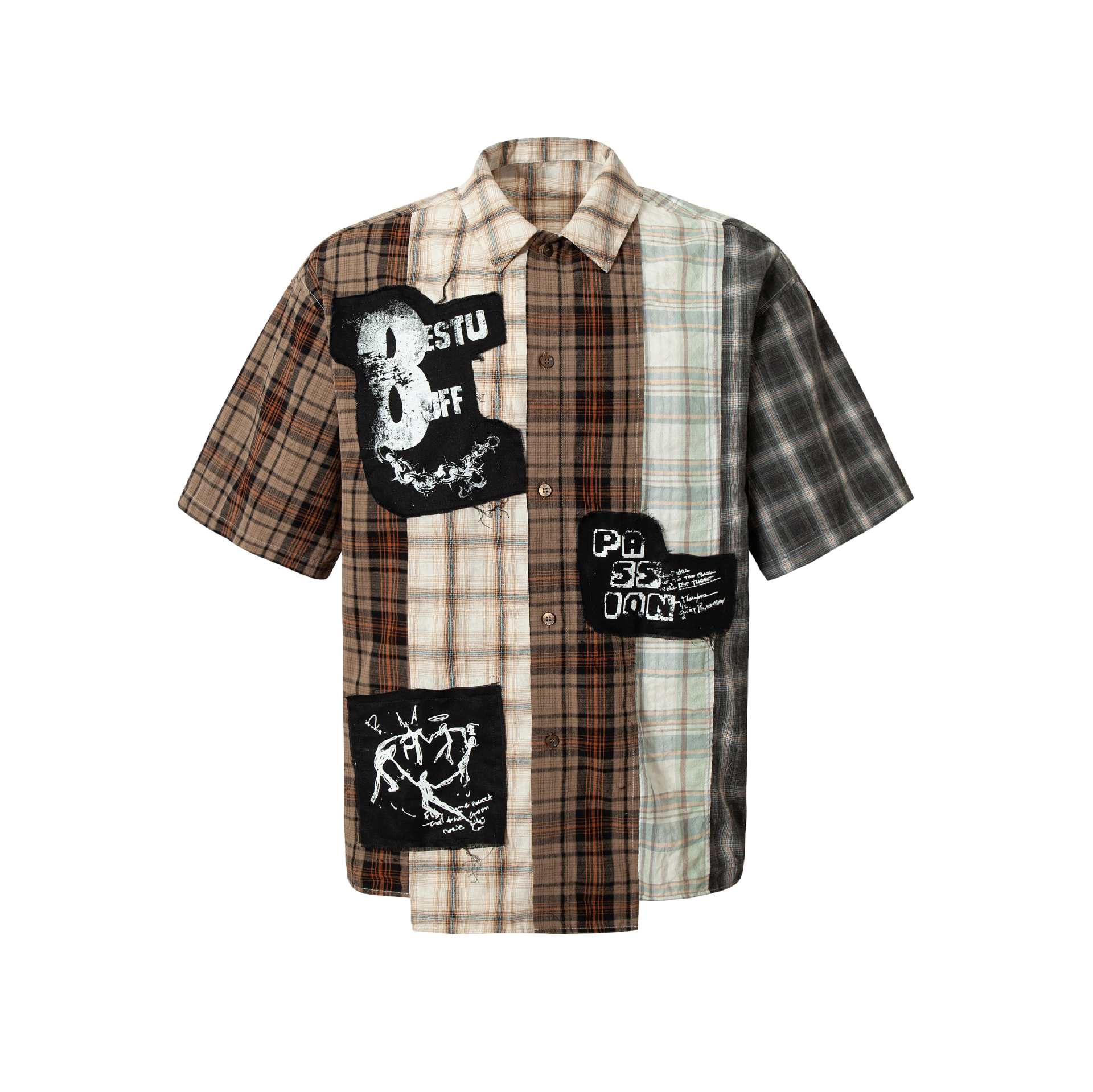 Zwoyren Patchwork Plaid Short-Sleeve Shirt
