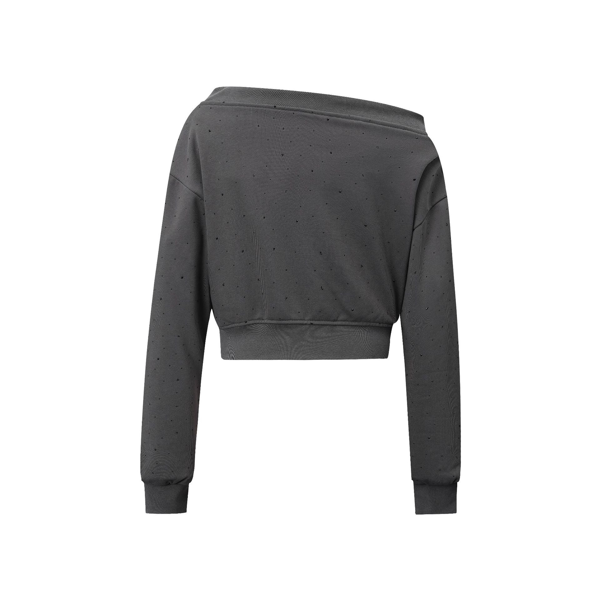 Zwoyren Hotfix Rhinestones Off-The-Shoulder Sweatshirt