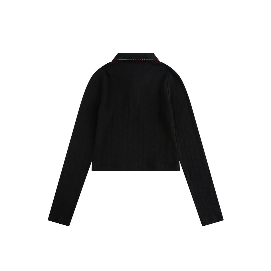 Zwoyren Ribbed Cropped Polo Top