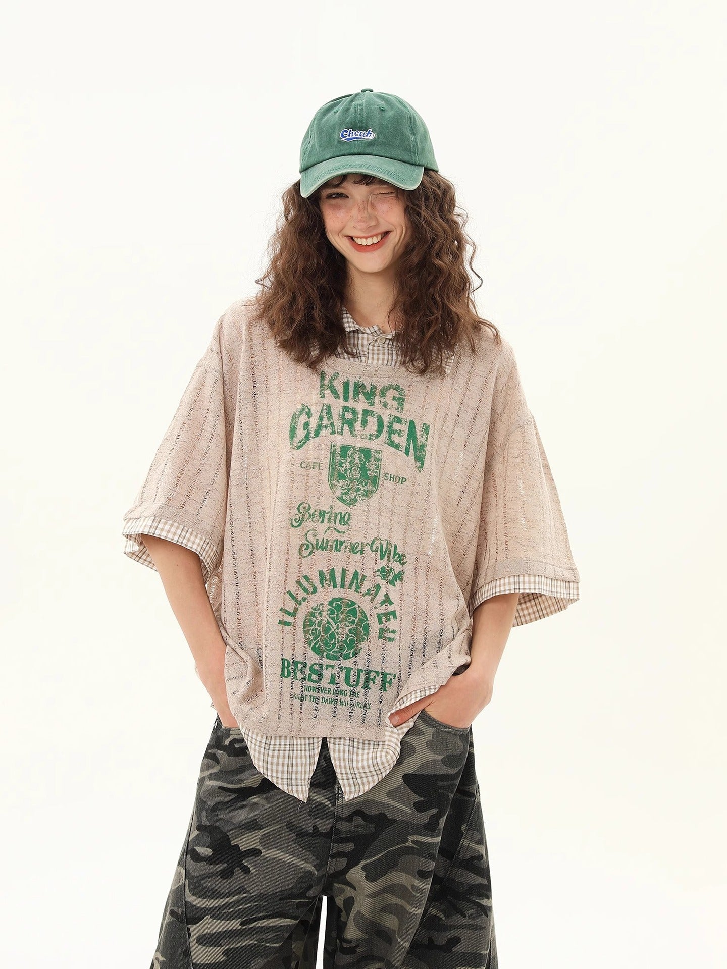 Zwoyren Vintage Faux-Layered Plaid Tee